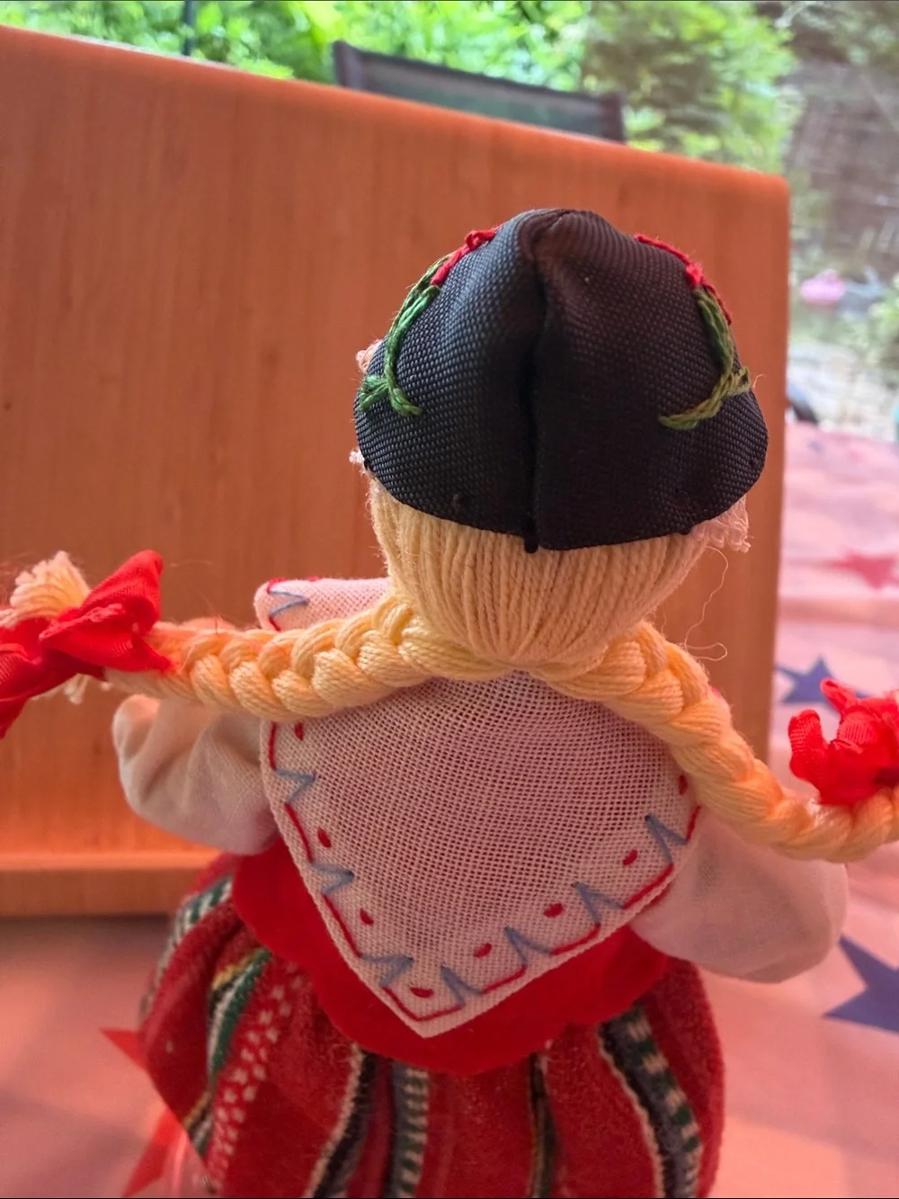 Handcrafted Girls Traditional Red & White Doll in Striped Dress
